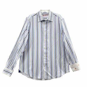 Robert Graham Shirt Adult XL Blue Striped Flip Cuff Button Down Long Sleeve Mens